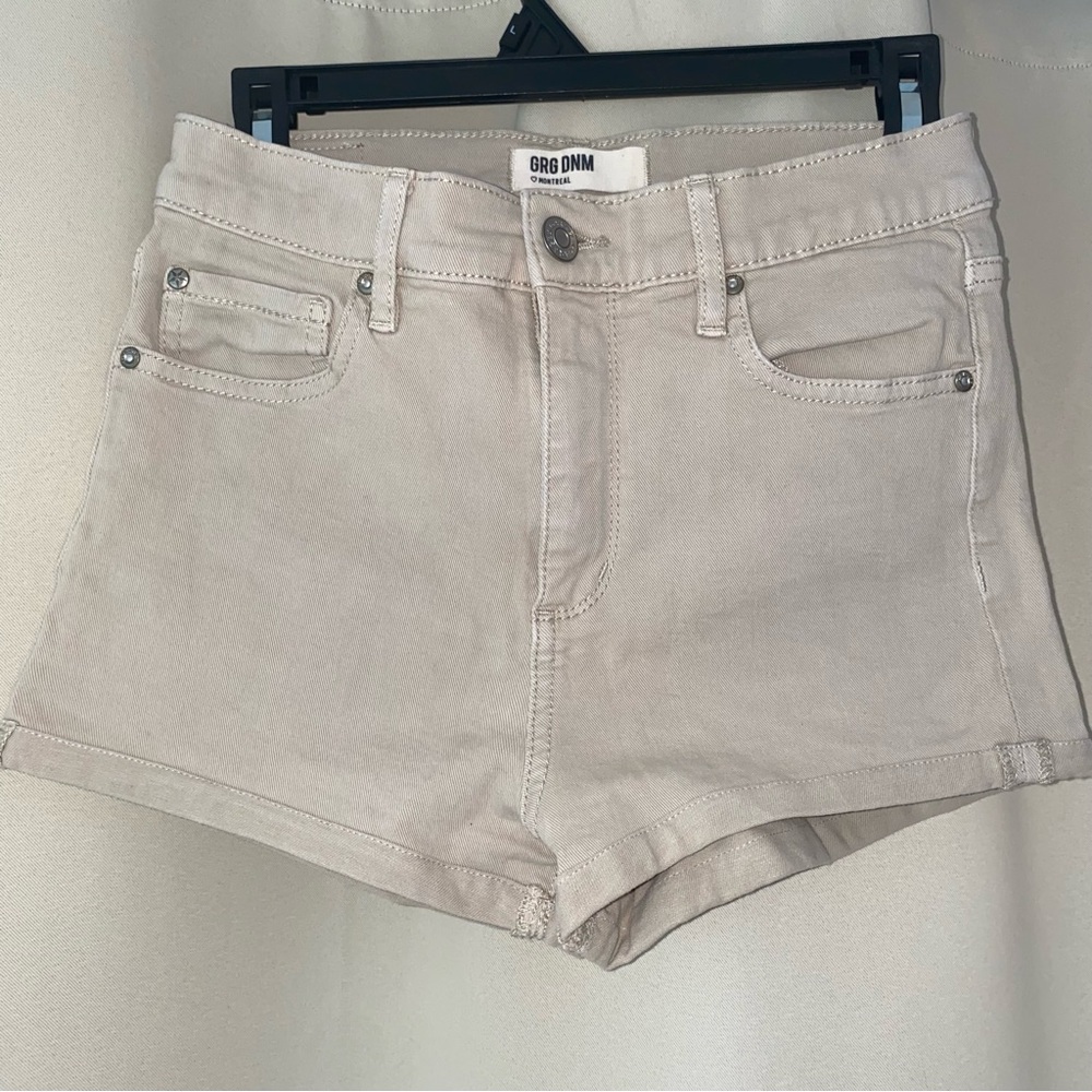 Garage Retro High Waist Tan Jean Shorts with Tailored Hem